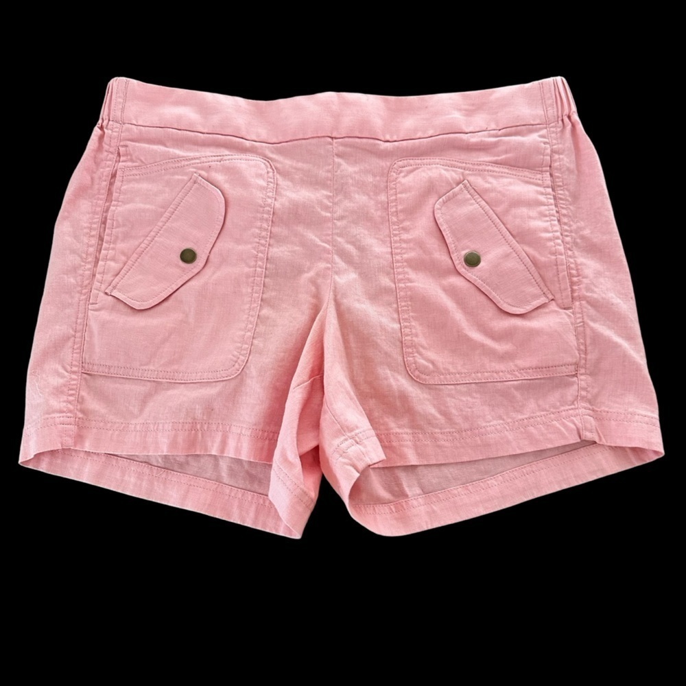 Banana Republic size Large Pull On Linen Blend Stretch Shorts Pockets Pink Peach